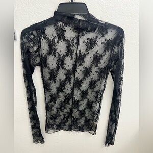 Free People Black Sheer Floral Long Sleeve